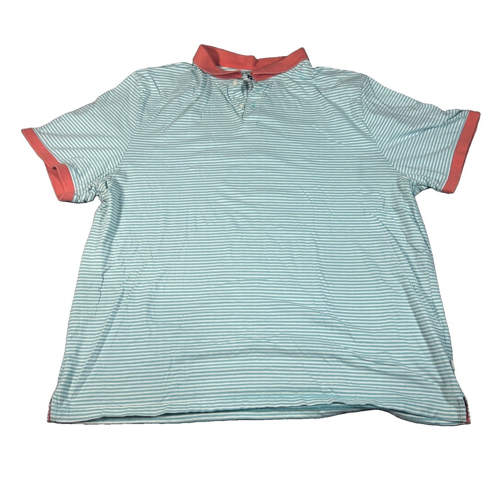 Free Assembly Polo Shirt Men XXL Blue Striped Contrast Collar Short Sleeve